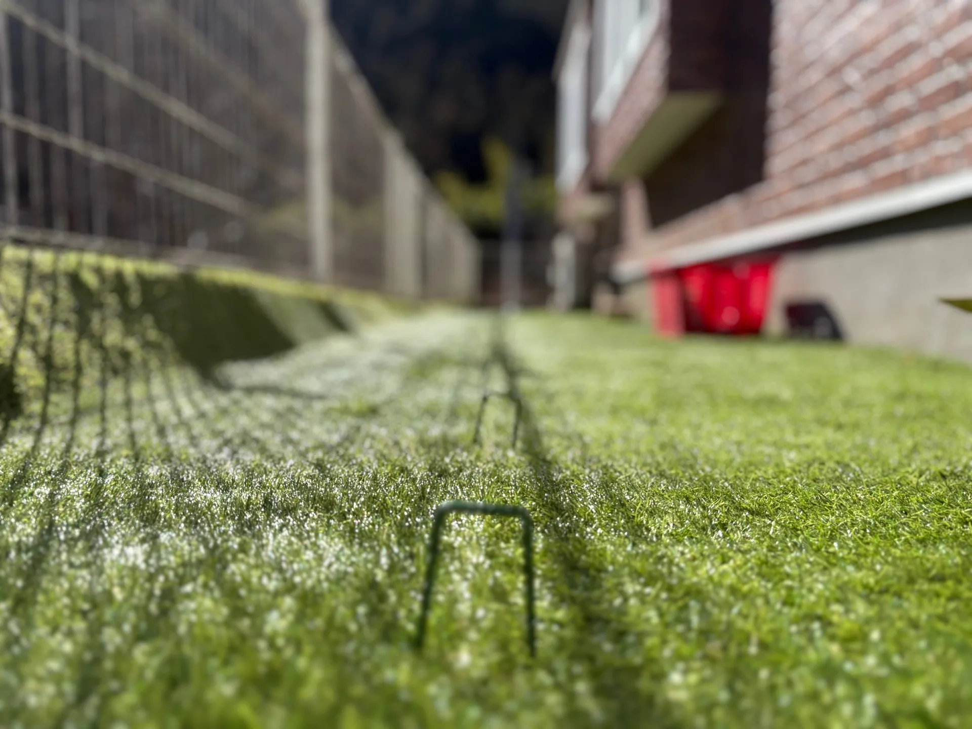 人工芝ピンでしっかり固定します。