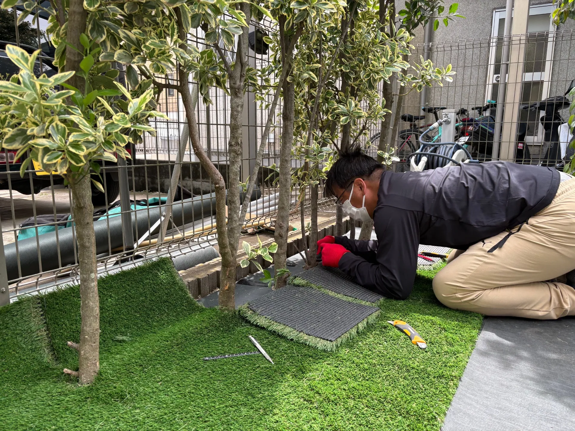 植木周りを丁寧にくり抜いていきます。