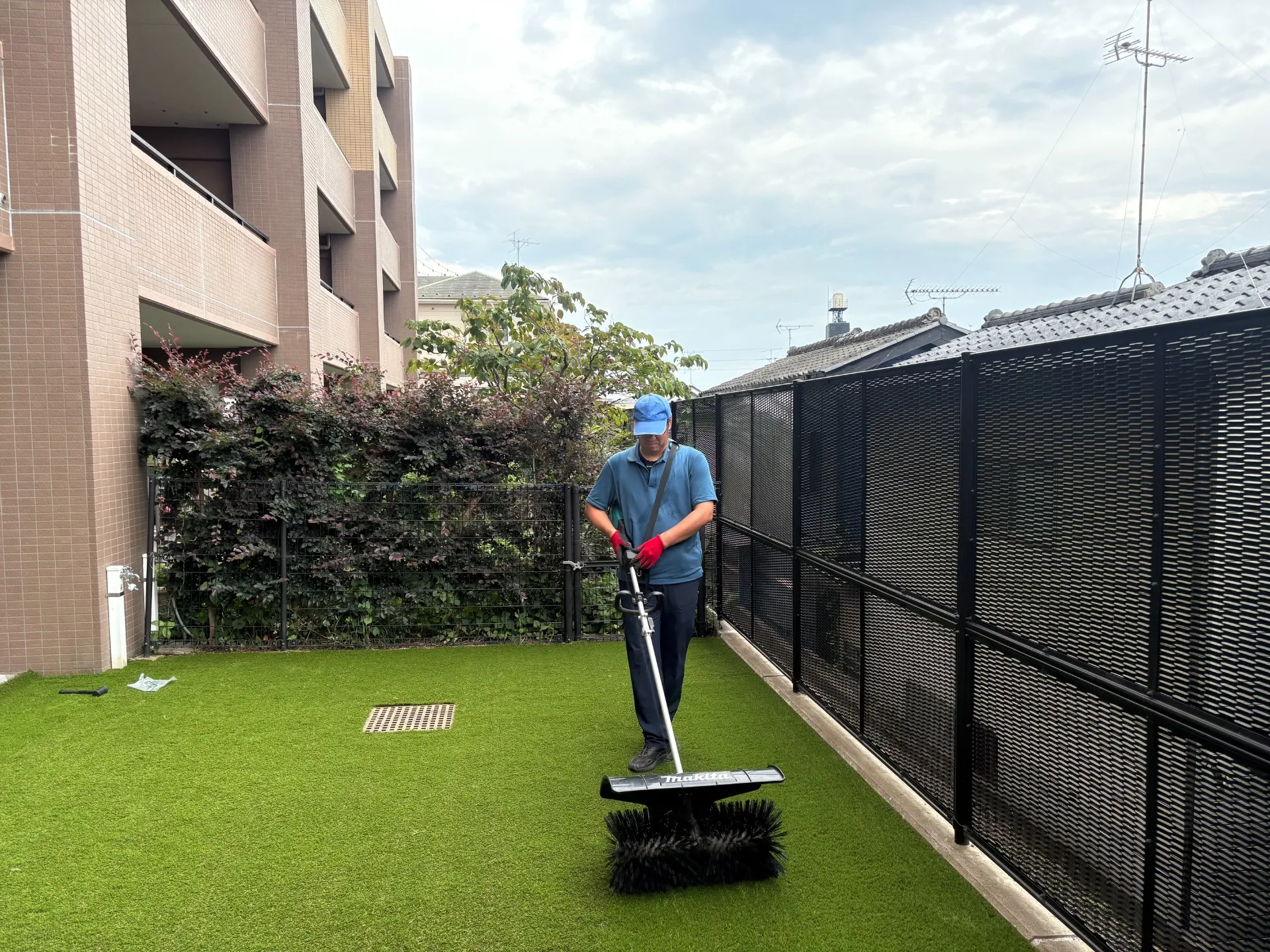 仕上げにブラッシングして芝生を起こしてあげます。