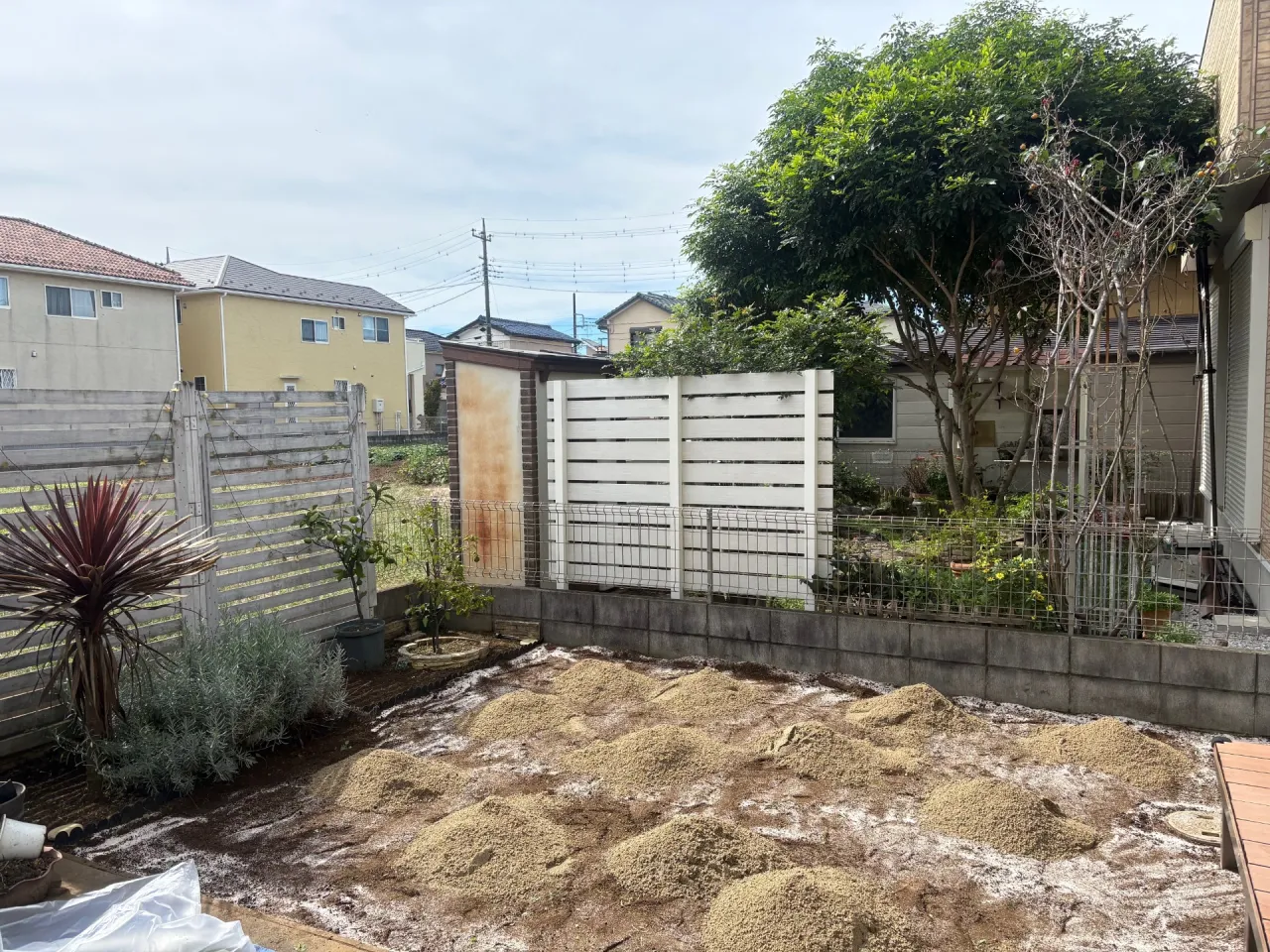 人工芝の下地砂を搬入